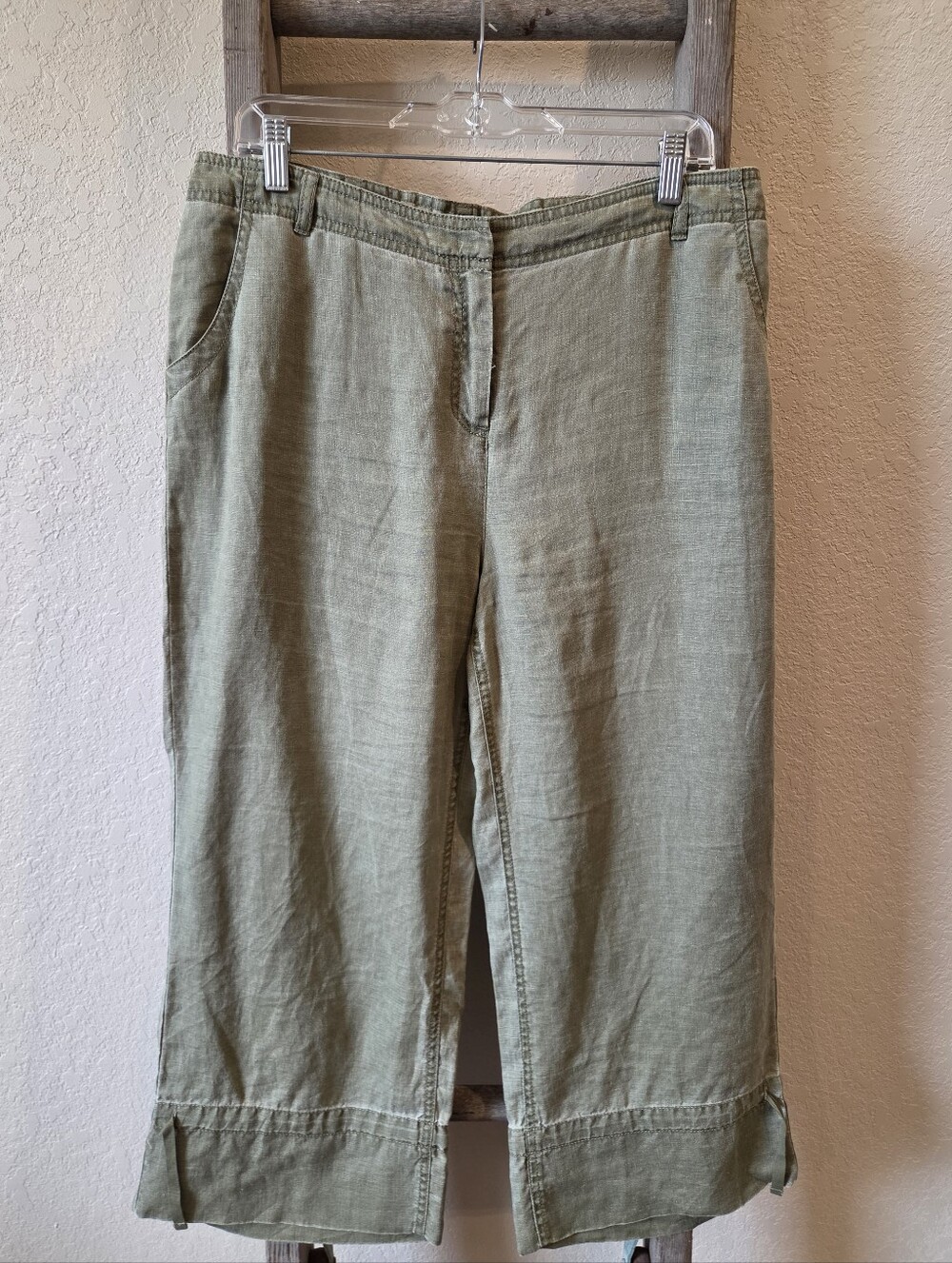 J. Jill Women's Classic Olive Green Cropped Linen Pants - Size 12